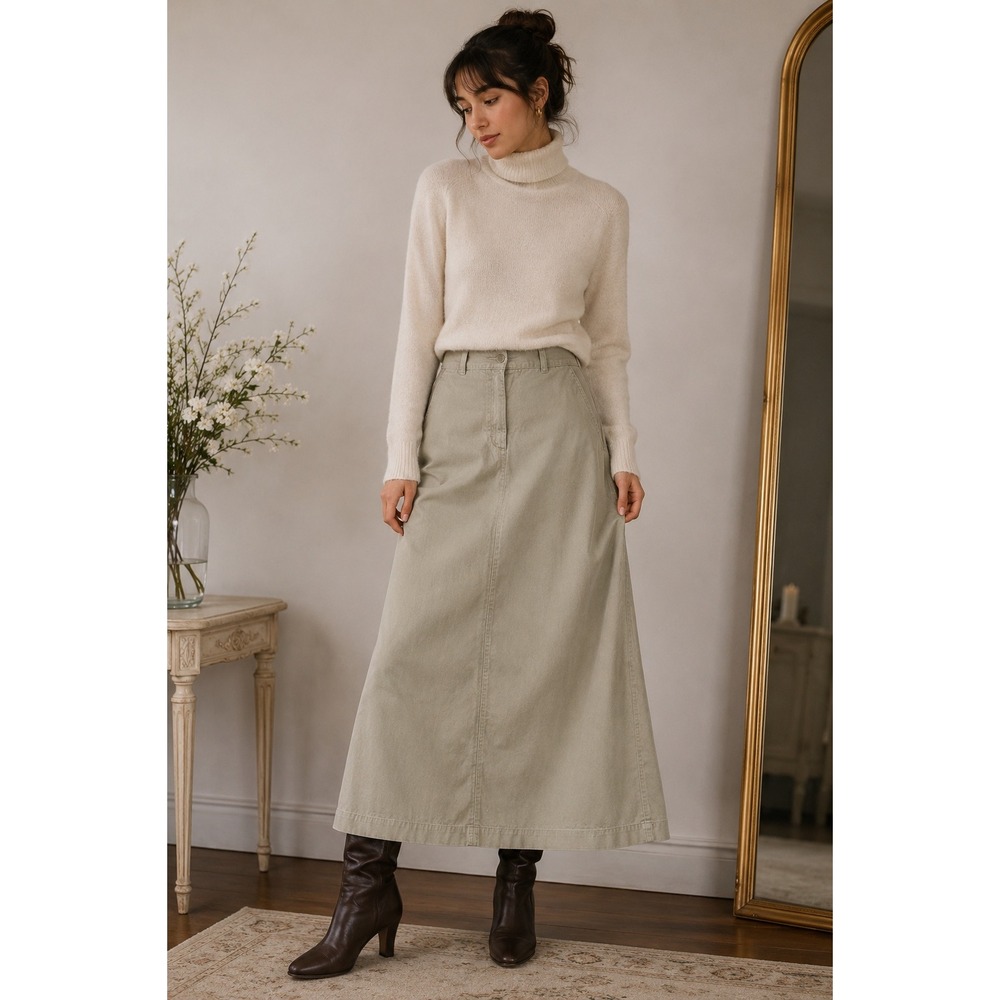 VTG Eddie Bauer Legend Linden Skirt Khaki Cotton Maxi Cargo Utility Cottage 8